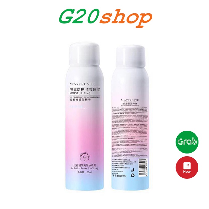 Xịt chống nắng Maycreate nâng tone da, dưỡng trắng da tự nhiên 150ml g20shop