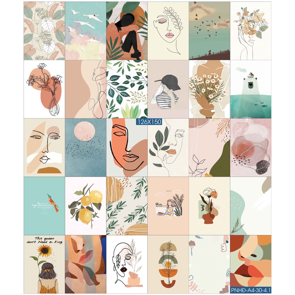 Combo Set 50 tờ Decal dán tường trang trí khổ A4,A5 - Trang trí Phòng ngủ Hiện đại PNHĐ4