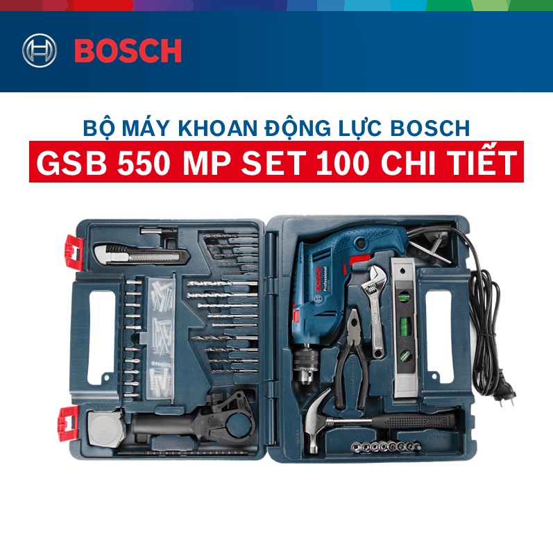 [Mã LIFEMALL9944 giảm 50K đơn 99K] Bộ máy khoan động lực Bosch GSB 550 SET 100 chi tiết