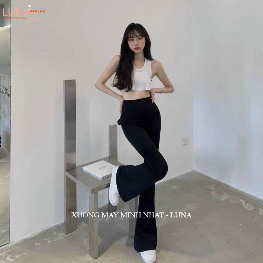 Quần ống loe cạp cao nữ dáng dài - Quần legging nữ ôm ống loe lưng chun có dây eo vải co dãn tôn dáng công sở đi học