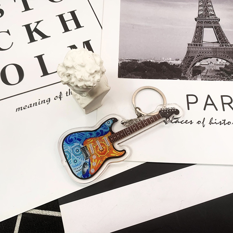 Móc Khóa Hình Nhạc Cụ guitar Điện Hai Đầu Bằng Acrylic