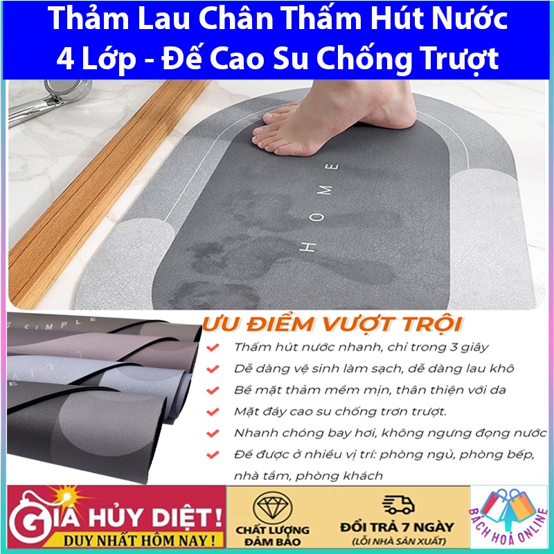 Thảm lau chân siêu thấm nước- Thảm chùi chân nhà tắm, kết cấu 4 lớp, Đế cao su chống trơn trượt