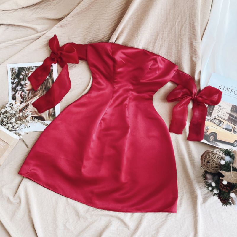 [Corn9] ĐẦM TRẮNG TRỄ VAI CÚP NGỰC TAY VOAN NƠ