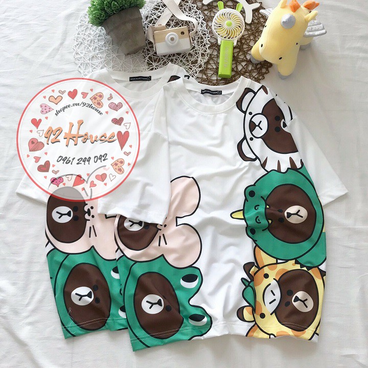 Đồ bộ cartoon hoạt hình gấu Brown tay lỡ form rộng / Set bộ unisex freesize