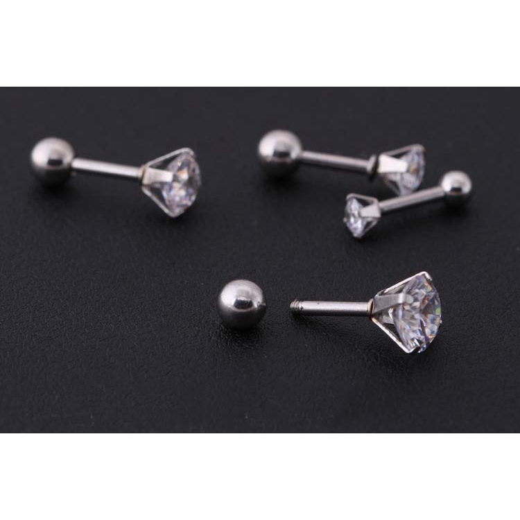 Khuyên Tai Đơn Đính Đá Thời Trang Cá Tính 18g / 6mm