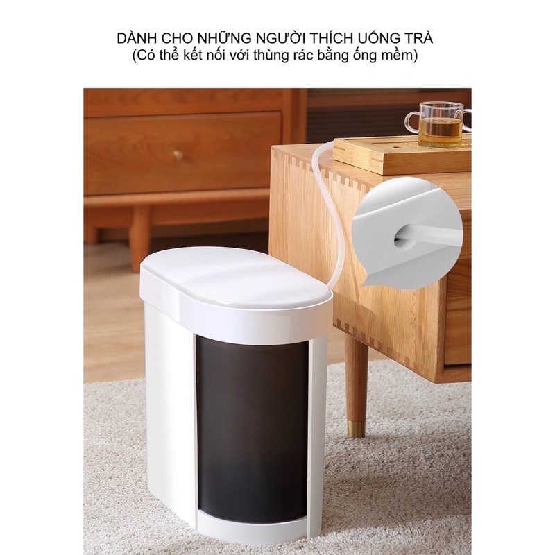 Thùng rác đa năng để phòng khách có 2 ngăn chia rác khô và nước, khay lọc bã trà tiện lợi