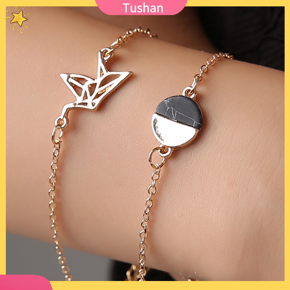 Bộ 2 vòng tay hình khung con hạc và hình tròn thời trang nữ tính