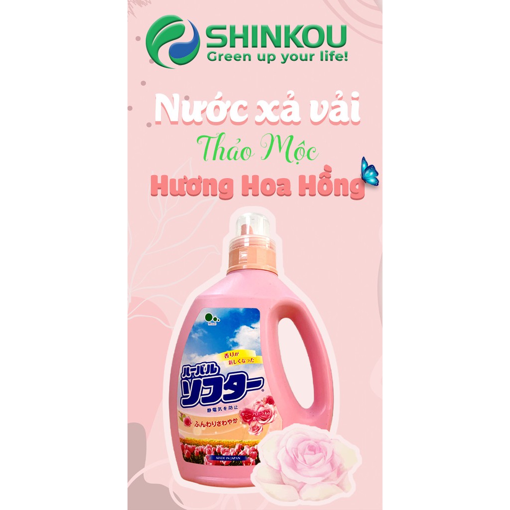 Nước xả vải hương Hoa Hồng SHINKOU (Sản phẩm chất lượng Nhật Bản)-Dùng được cho quần áo em bé, trẻ nhỏ, kháng khuẩn 24h