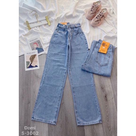 Quần baggy jean nữ trơn lưng cao 2 nút. Hàng VNXK ms3062