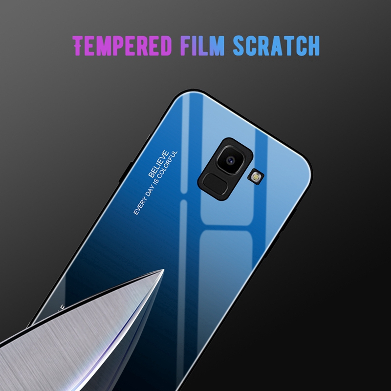 Ốp điện thoại mặt kính cường lực màu gradient độc đáo cho Samsung Galaxy J6 J4 Plus J8 2018