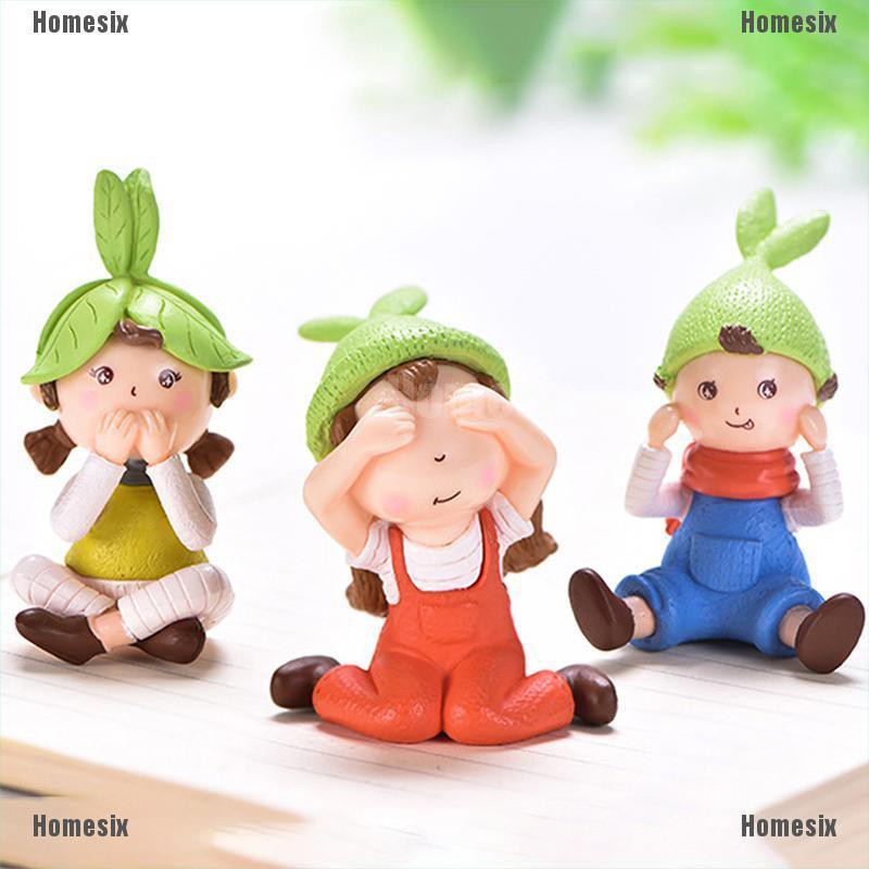 [HoMSI] Three girl Dolls gift Figurines Fairy Garden Miniatures Resin Craft Landscape SUU