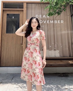 Váy Đầm nữ xoè hoa cổ V