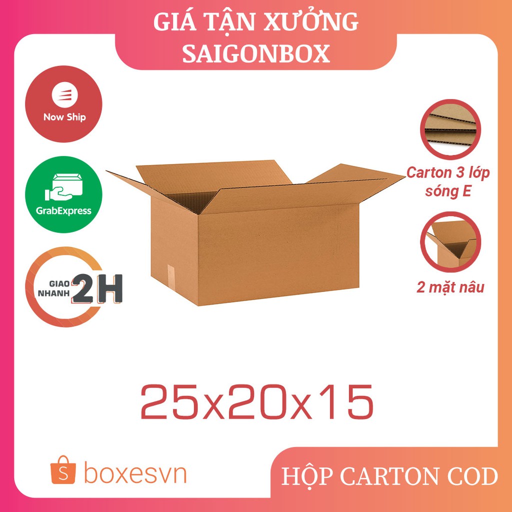 Combo 100 thùng hộp carton size 25x20x15 cm để đóng gói hàng hóa