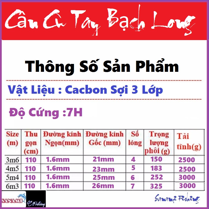 Cần Câu Tay,Câu Đài Bạch Long 7H Siêu Bạo Lực [Tặng Dây Trục, Bảo Hành Các Lóng 12 Tháng] Siêu Khỏe,Bền Bỉ STT-04