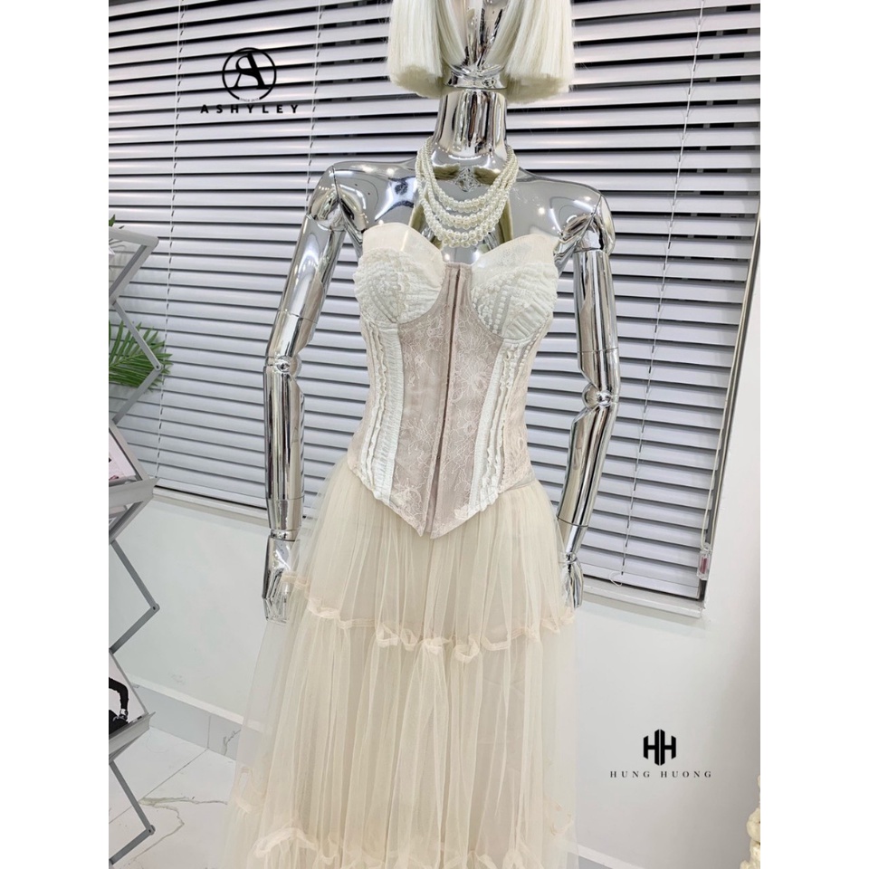 SET ÁO REN CORSET CHÂN VÁY REN LƯỚI TẦNG BỒNG ASHYLEY