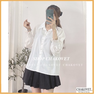 Áo sơ mi nữ dài tay công sở CKA862, áo kiểu nữ màu trắng cúc ngọc tay bo chun style hàn quốc freesize <53kg cực xinh