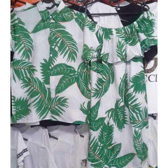 Set hoa lá đi biển cho nam nữ