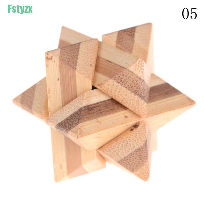 fstyzx Fashion IQ Brain Teaser Kong Ming Lock Wooden Interlocking Burr 3D Puzzles Game Toy Gift