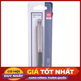 Dao rọc giấy inox DELI 2036, loại 13 lưỡi tách rời, Xám kim loại