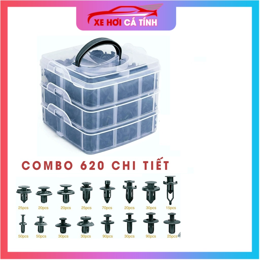 Bộ 620 Xe Ô Tô Kẹp Lai Dây Khóa Cửa Viền Ốp Lưng Đinh Tán Bình Giữ Nhiệt Nắp Động Cơ Thích Hợp Cho Fender Phụ Tùng Ô Tô