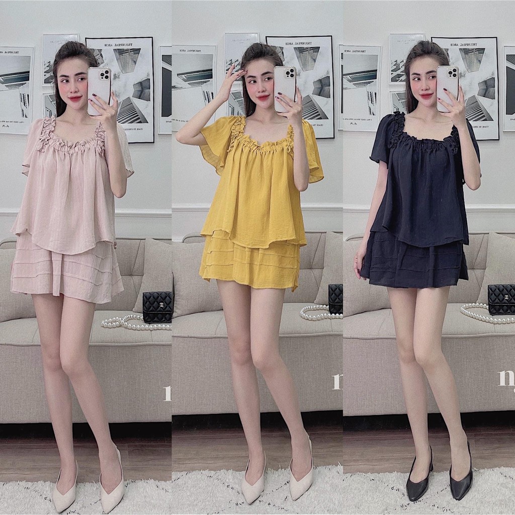 Set Đũi Bèo Cánh Tiên Mix Quần Sooc Tầng