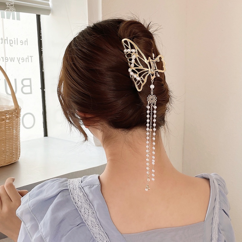 Kẹp tóc kim loại đính ngọc trai nhân tạo thời trang