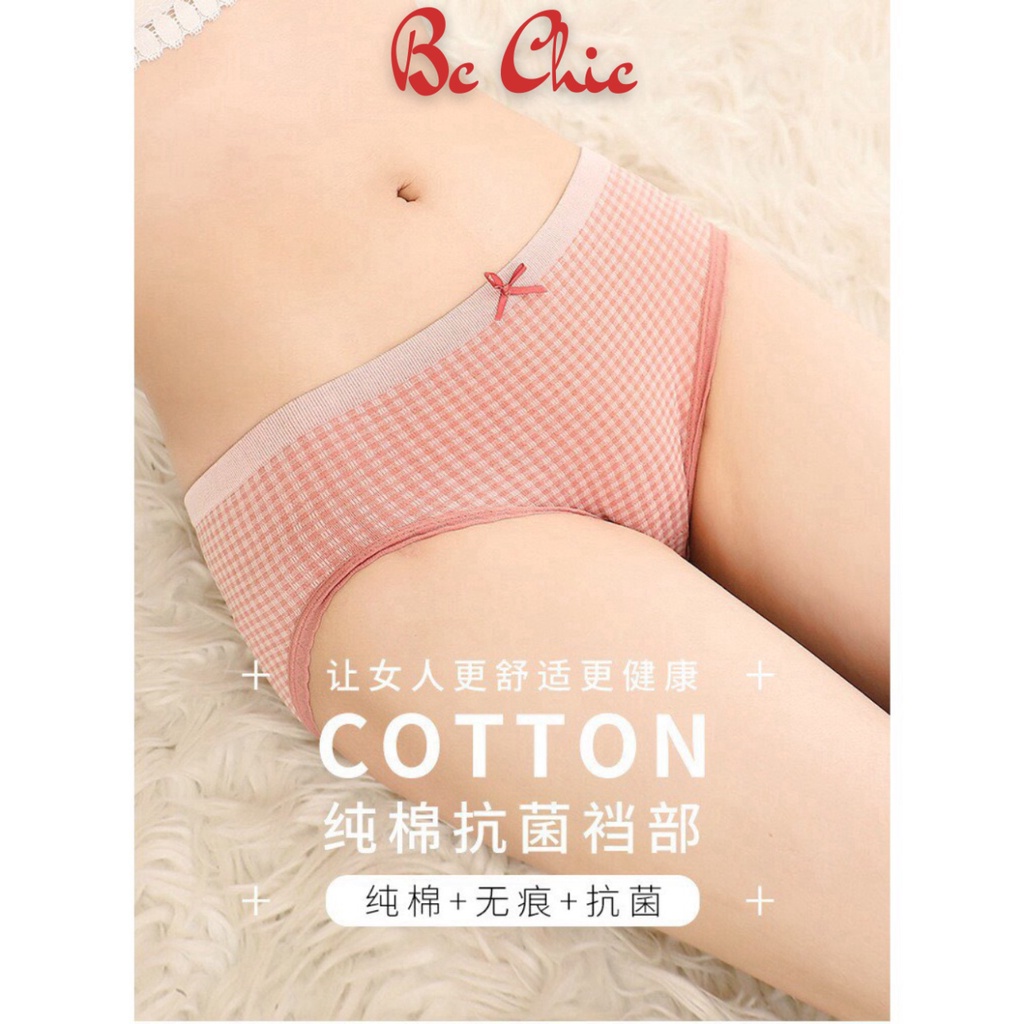 Quần Lót Nữ , Quần Lót Nữ Cotton kẻ phối ren đính nơ điệu đà xinh xắn MÃ Q112 BC_CHIC LINGERIE