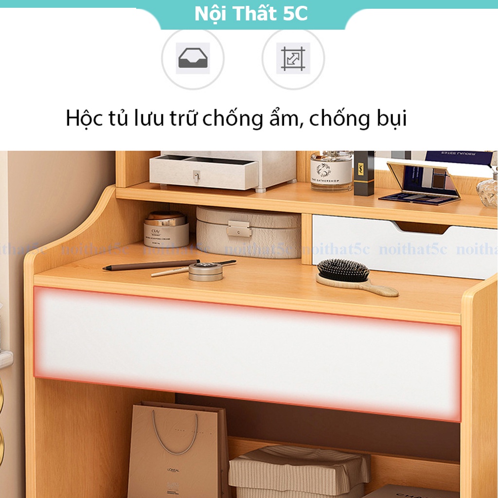 Bàn trang điểm gương vuông tích hơp đèn LED có nút cảm ứng điều chỉnh dành cho cô nàng hiện đại, sang trọng