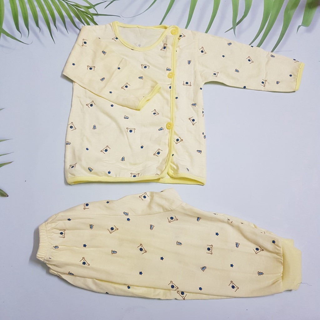 Bộ quần áo dài tay cotton cho trẻ sơ sinh, khuy lệch -Họa tiết đáng yêu