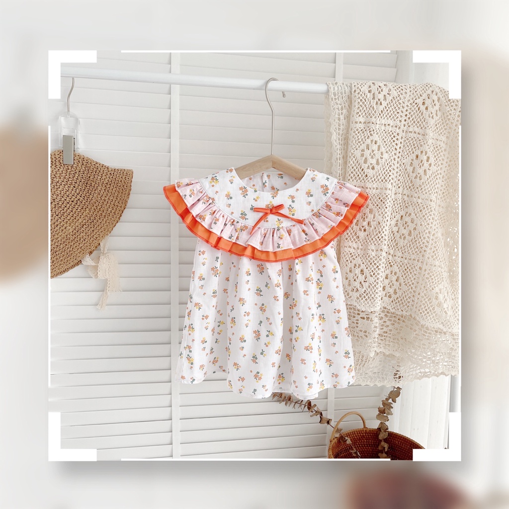 Váy hè cổ yếm hoa nhí cho be gái 8-20kg- chất thô xước mỏng mát