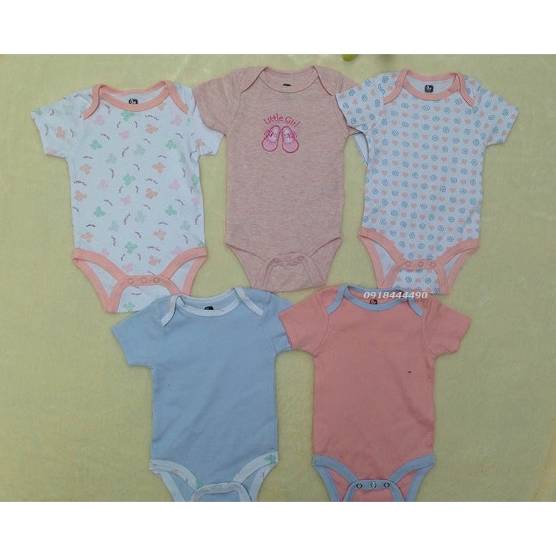 Set 5 bộ liền cộc tay chất cotton mềm mịn cho bé trai bé gái 0-12 tháng