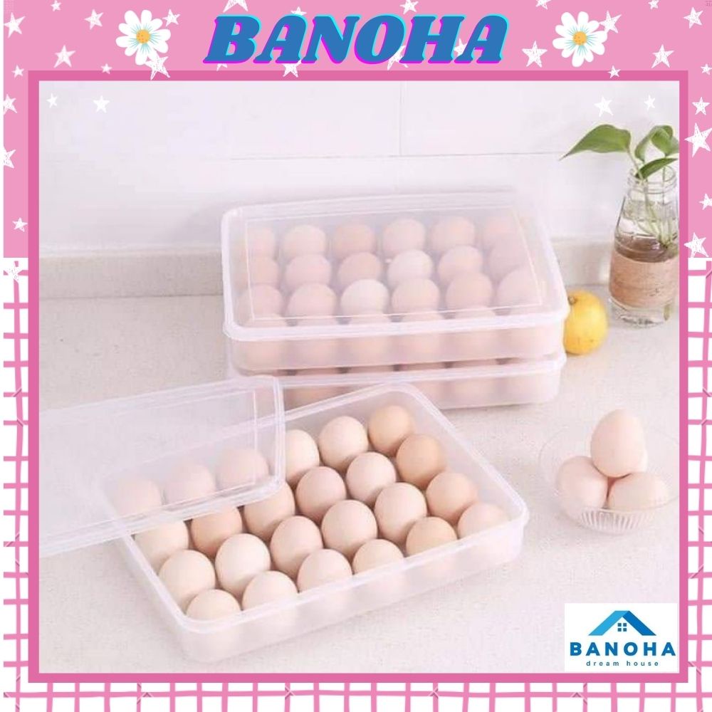 Hộp đựng trứng 24 quả có nắp đậy nhựa Việt Nhật, khay bảo quản trứng không bị vỡ chắc chắn BANOHA 6786