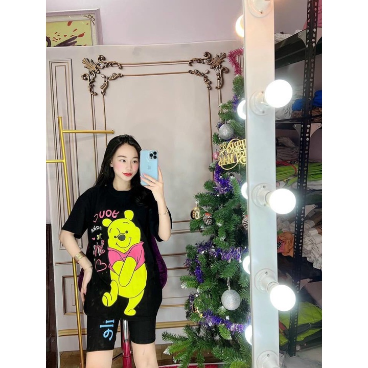 Set Bộ Đồ Nữ Mặc Nhà Quần Ngố Thun Ôm bố sát + Áo Phông SMILE Ullzang (Ảnh thật/Có Sẵn)