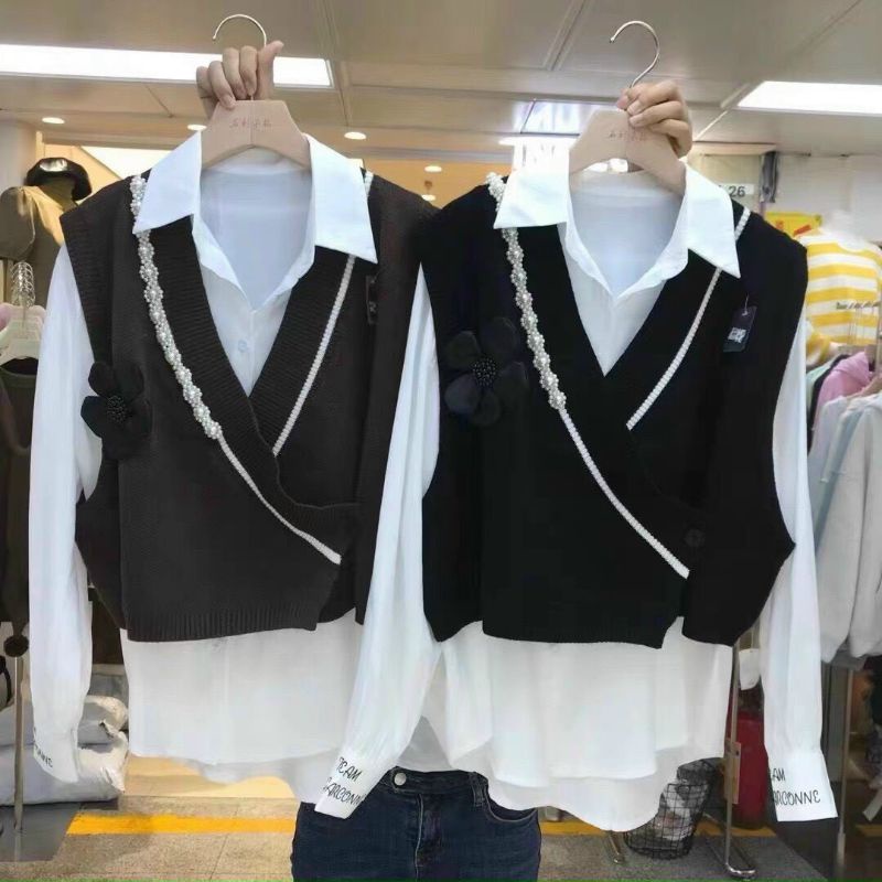 Sét áo sơmi +áo gile len hoa hàng QCL1