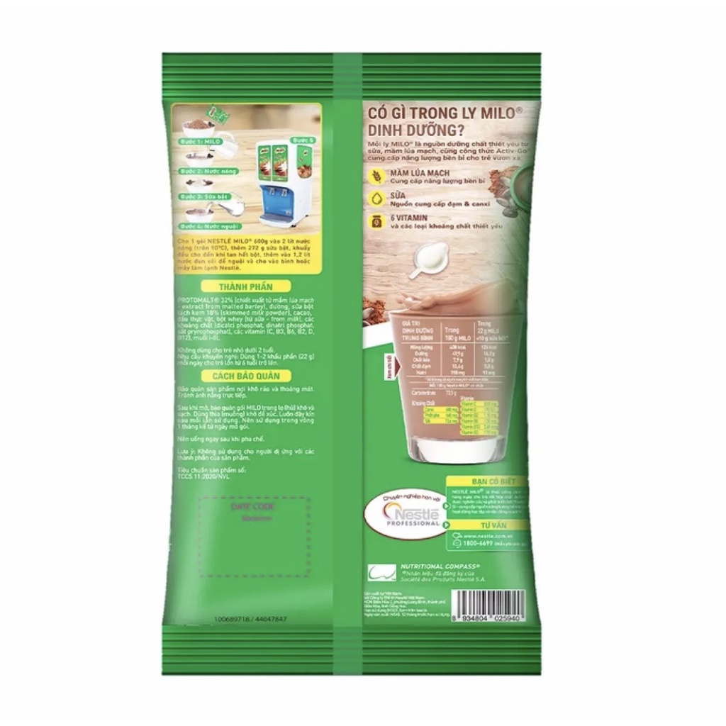 Bột Milo bịch 600gr - Nestle