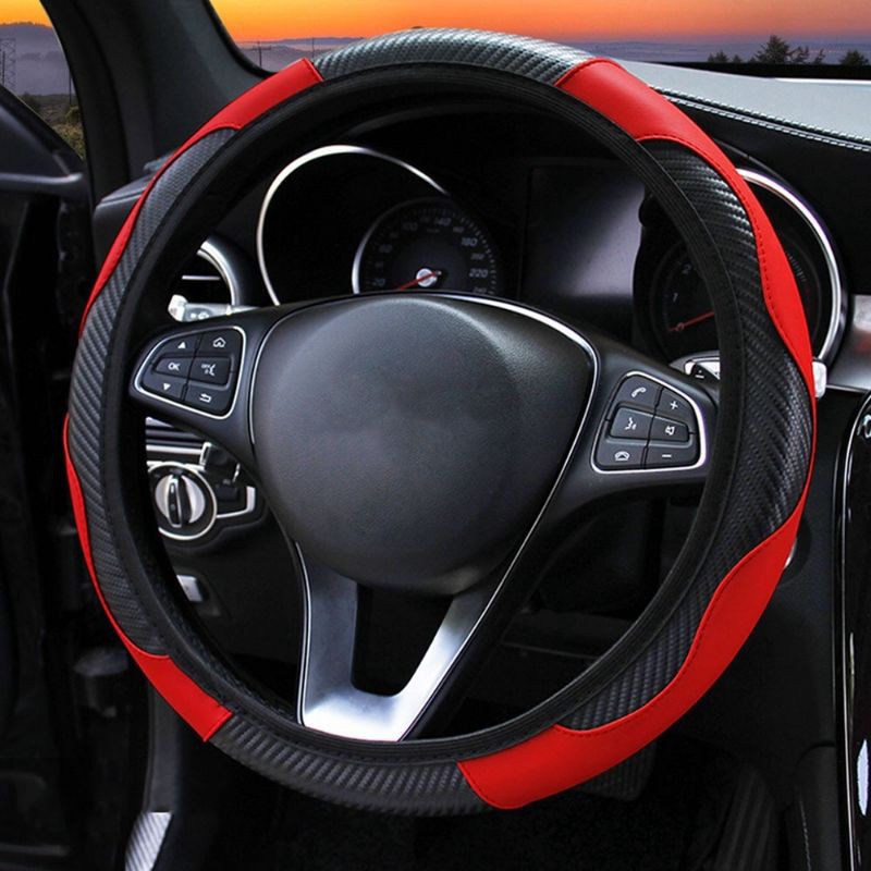 Vỏ Bọc Vô Lăng Bằng Da PU Thoáng Khí Chống Trượt In Họa Tiết Sợi Carbon Trang Trí Xe Hơi Kích Thước 37-38