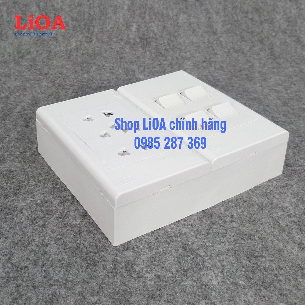 Combo ổ cắm điện ba 2 chấu LiOA 16A 3520W + 4 công tắc điện - Lắp nổi