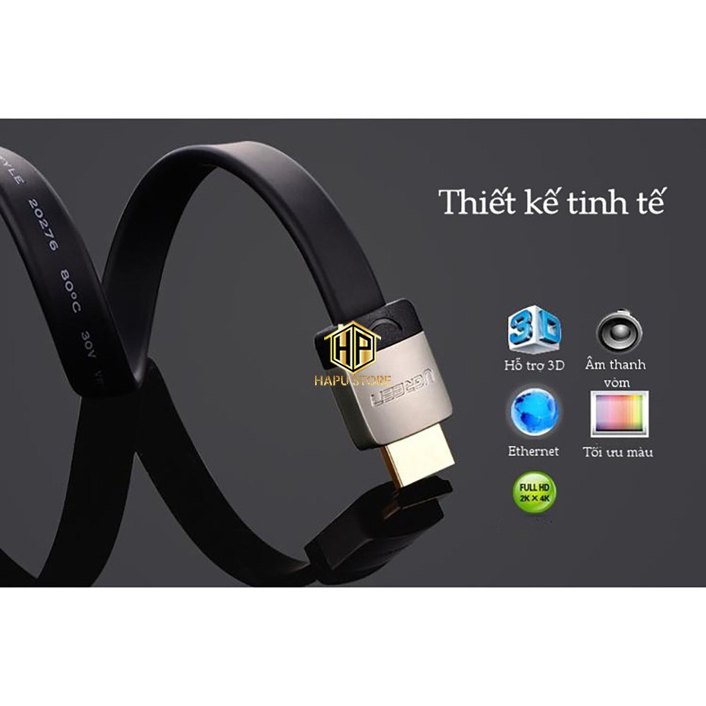 [Mã ELHACE giảm 4% đơn 300K] Cáp HDMI 1.4 dẹt chính hãng Ugreen 10260 dài 1,5m hỗ trợ 3D 4K cao cấp - Hapustore