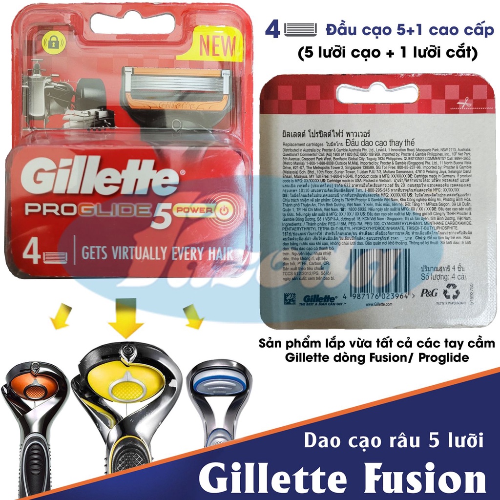 Dao cạo râu 5 lưỡi Gillette Proglide5 Power và hộp lưỡi thay thế (tay cầm xoay chiều sử dụng pin và đầu cạo 5+1)