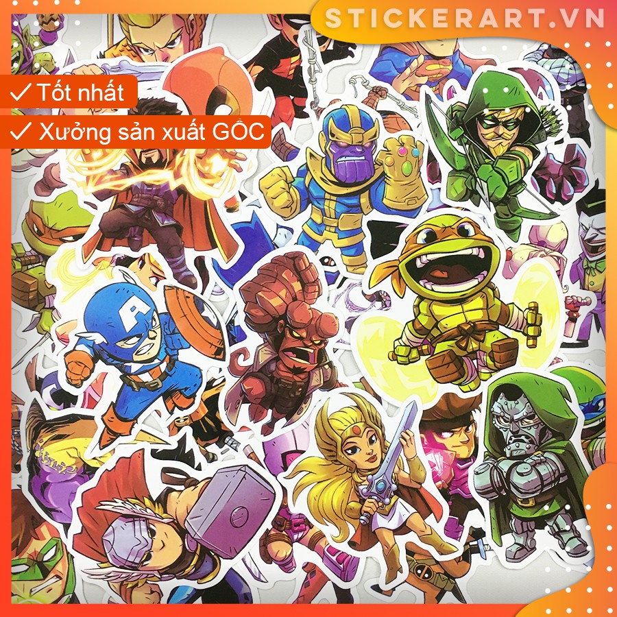 [SIÊU NHÂN CARTOON] 50 Sticker chống nước size 5-7cm /dán laptop, vali, xe, mũ bảo hiểm, đàn ...