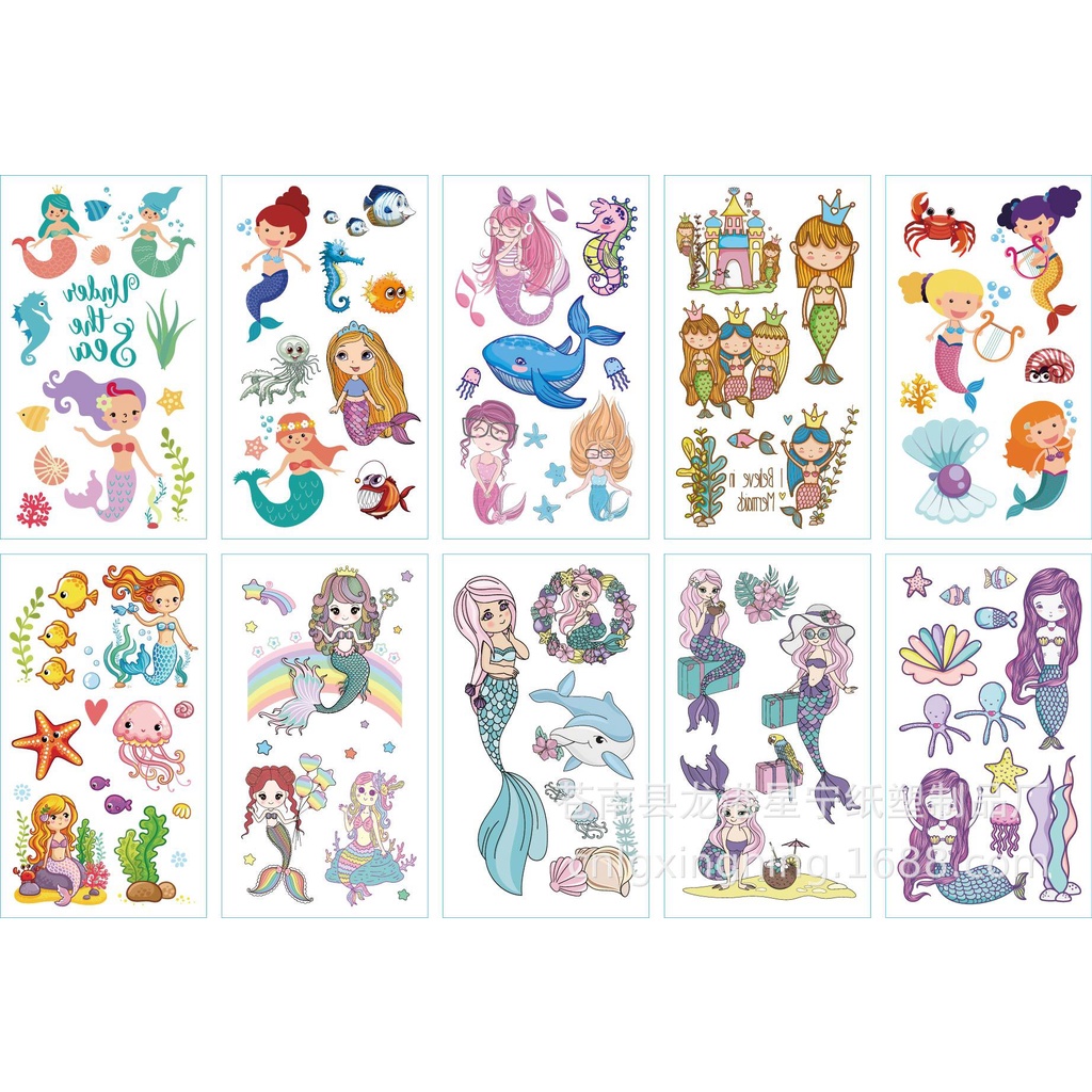 Set 10 Hình Xăm Dán Tạm Thời Hình Nàng Tiên Cá Trang Trí Tiệc Sinh Nhật