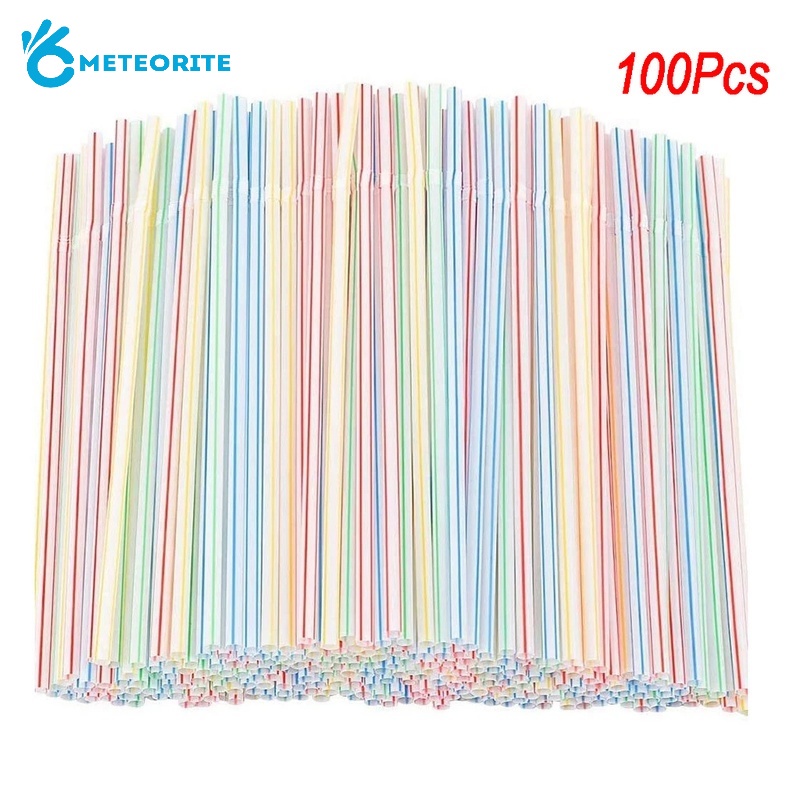 Set 100 Ống Hút Nhựa Nhiều Màu Sắc Sử Dụng Một Lần Tiện Lợi
