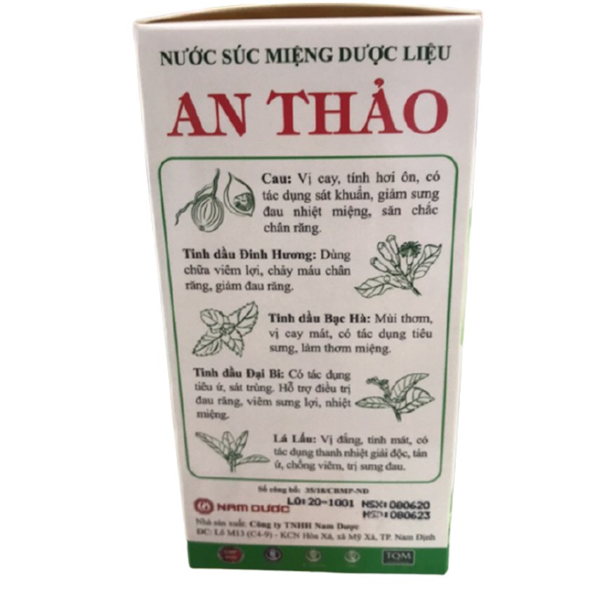 Nước Súc Miệng Dược Liệu An Thảo Nam Dược dùng trong các trường hợp viêm lợi, sưng lợi, chảy máu chân răng, nhiệt miệng