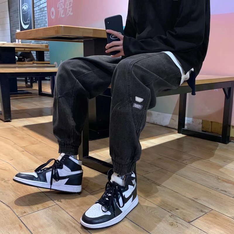 Quần jean ống rộng màu trơn chất lượng cao thời trang Hàn Quốc cho nam cỡ lớn s-3xl