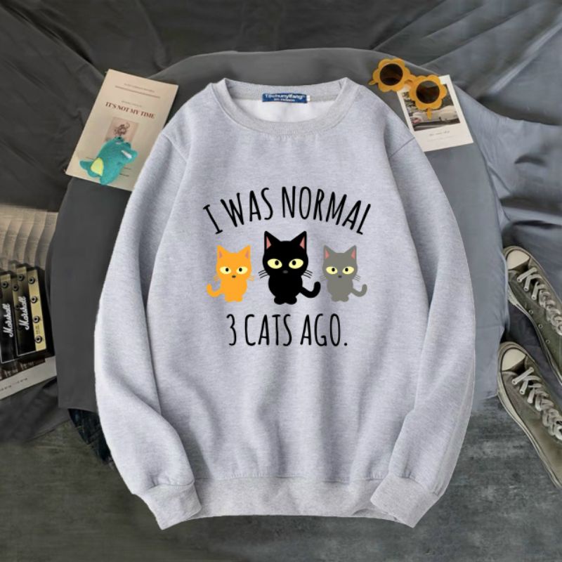 ÁO SWEATER UNISEX NỈ BÔNG IN 3 CON MÈO