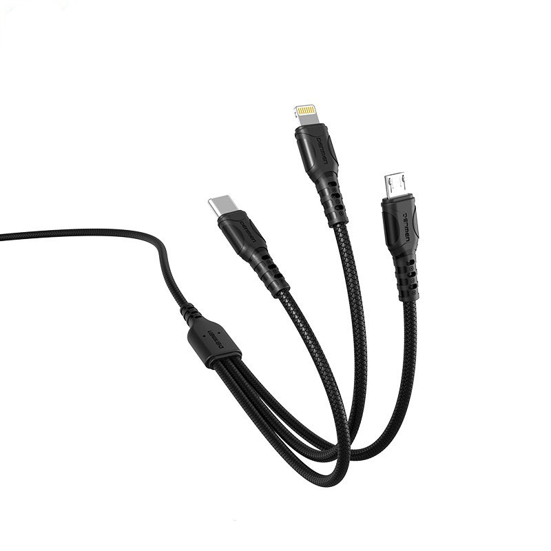 Dây Sạc 3 Đầu Đa Năng 3 In 1 Thiết Kế Vân Da Sang Trọng (MicroUSB + Lightning + Type C) Cáp Sạc 3 Trong 1 Nhiều Thiết Bị