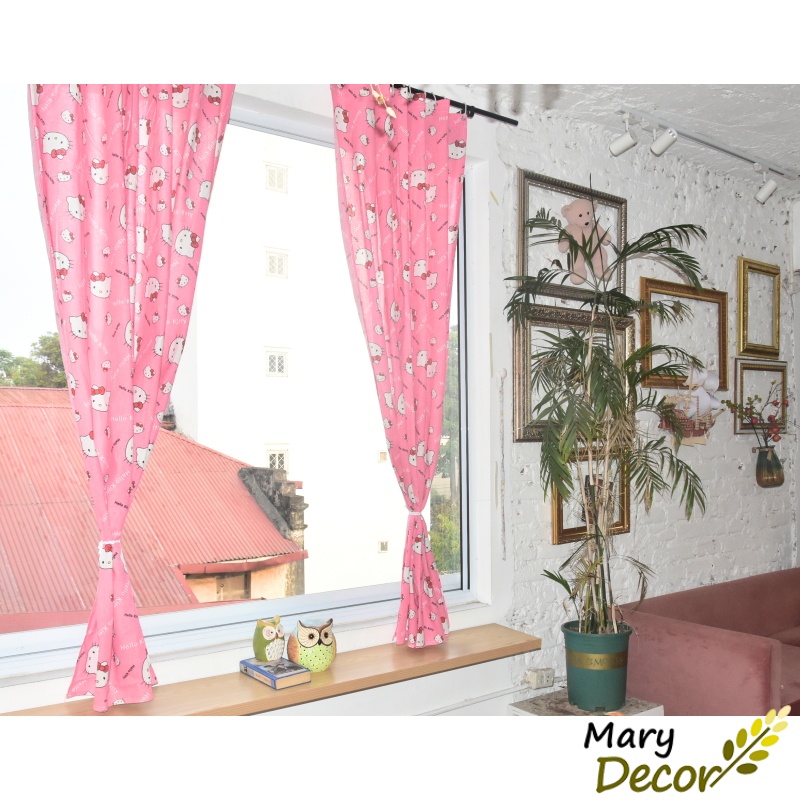 Rèm Cửa Sổ ❤️FREESHIP❤️ dán tường treo thanh In Họa Tiết Hoạt Hình Dễ Thương nhiều kích thước Mèo Hello Kitty Hồng R-M08