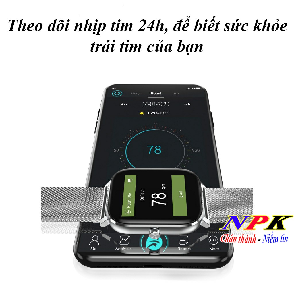 Đồng hồ thông minh DT35 Smart Watch Gọi điện 2 chiều, Full Tiếng Việt, đo nhịp tim, thay được dây 20mm