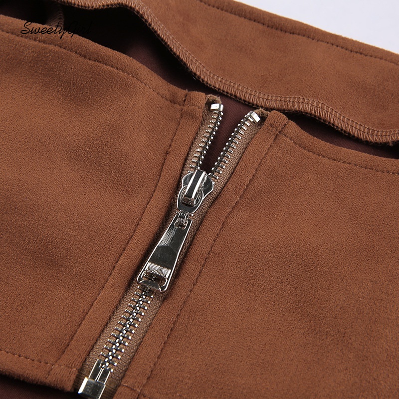 Áo lửng không tay hai dây màu sắc đơn giản phối khóa kéo cho nữ