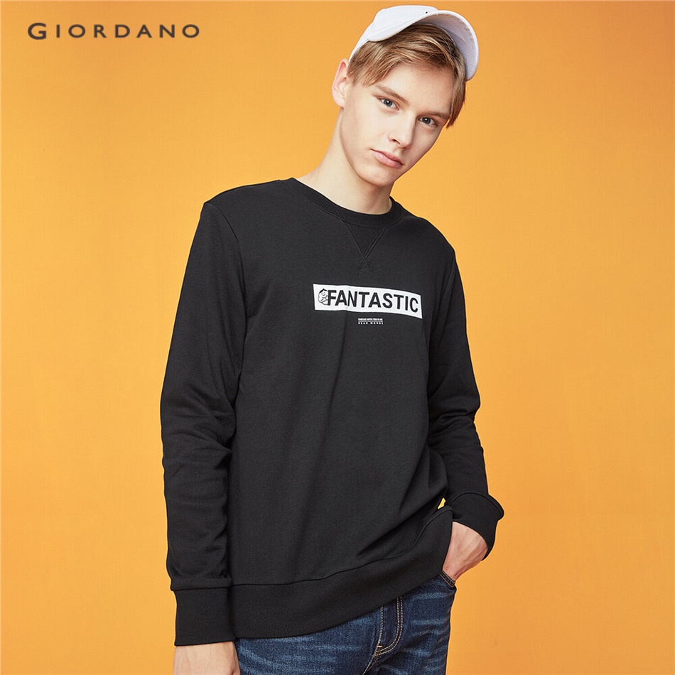 Áo sweatshirt GIORDANO 91099783 cổ tròn in chữ trẻ trung cho nam